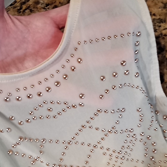 Charlotte Russe Leotard. Mesh. Small. Cream With Gold Rhinestones. - Picture 4 of 10